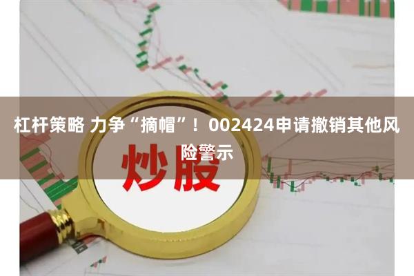 杠杆策略 力争“摘帽”！002424申请撤销其他风险警示